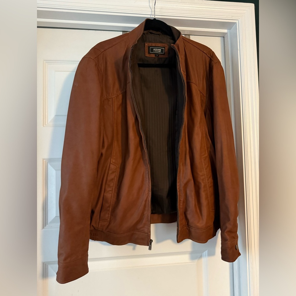 Men's Saddle Brown Leather Bomber Jacket